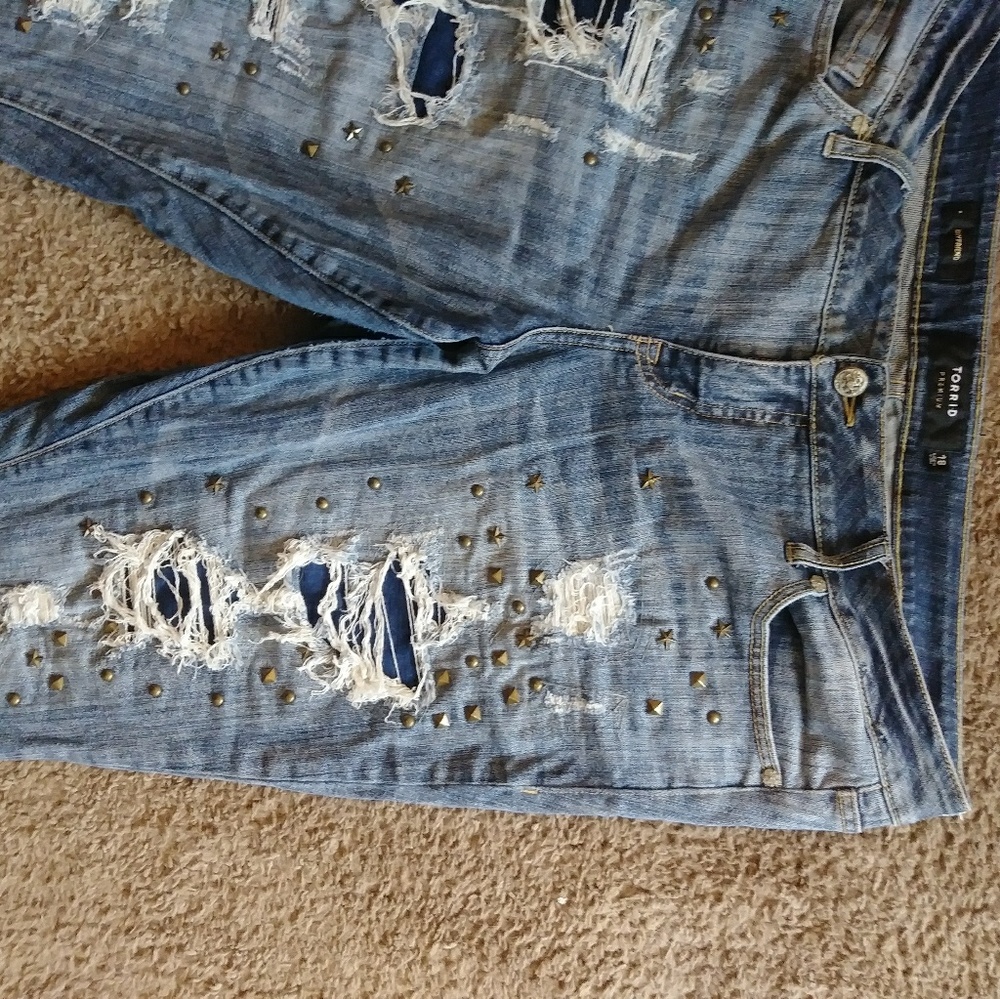 Torrid distressed studded boyfriend cut jeans